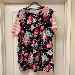 Floral & Striped Sleeve Tee